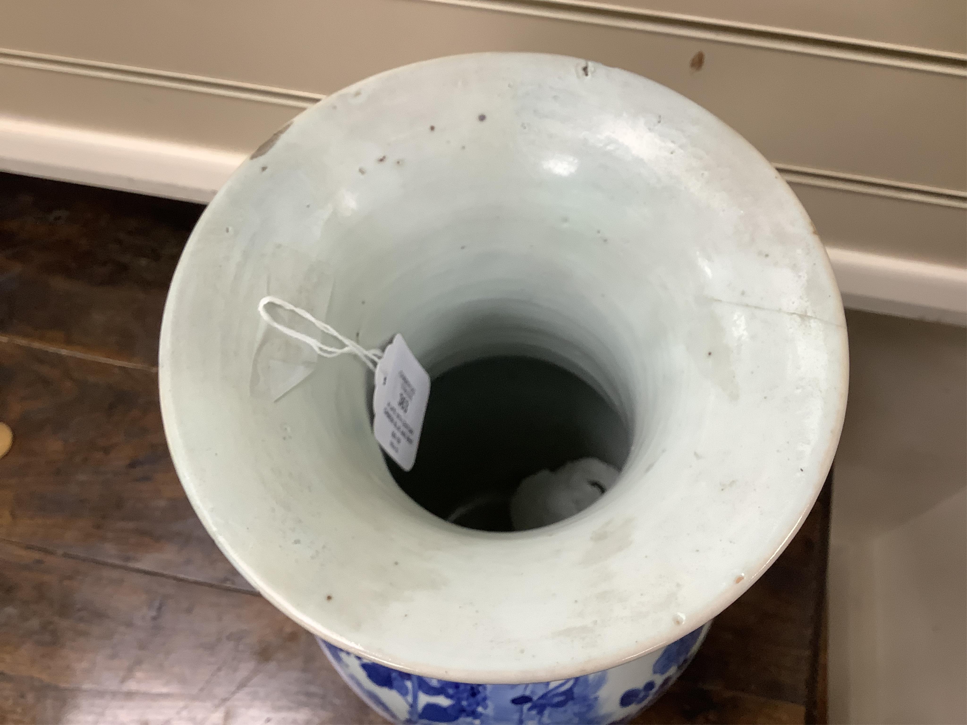 A late 19th century Chinese blue and white ‘Hundred Birds’ baluster vase, 44cm high